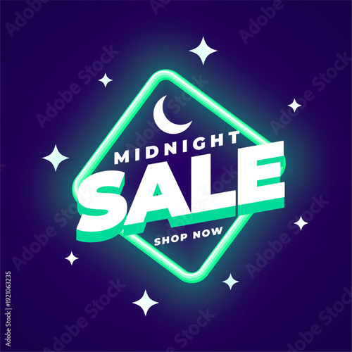 glowing neon midnight sale purple background for social media post