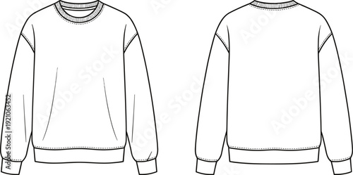Blank sweatshirt mockup template, front and back view long sleeve crewneck apparel design for branding and print presentation