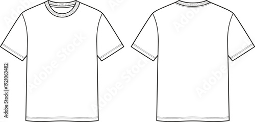 Blank t shirt outline template, front and back view apparel mockup for fashion design branding and print presentation