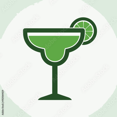 Green Cocktail Glass with Lime Garnish.