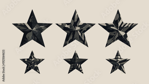 Collection of black star icons in various geometric designs.