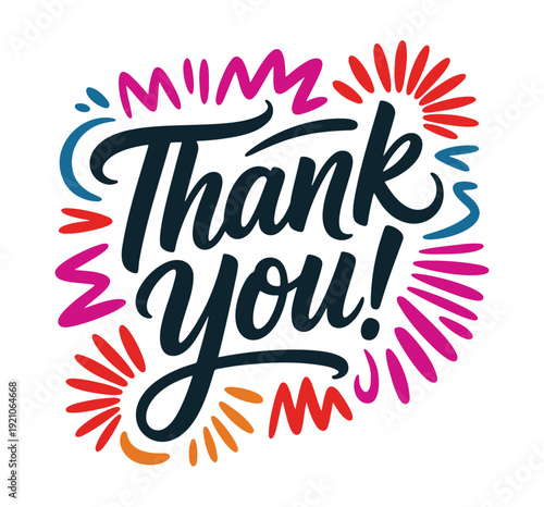 Thank You Hand Lettering Design – Colorful Appreciation Typography with Decorative Elements