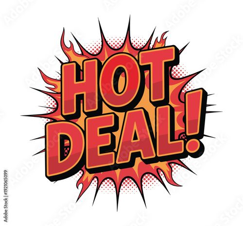 Hot Deal Comic Style Explosion Banner with Pop Art Promotional Discount Text