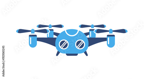 Blue Drone with Four Propellers Illustration.