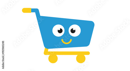 Blue Shopping Cart with Smiling Face.