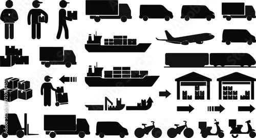 Various silhouettes of delivery services and cargo transportation methods are depicted here.