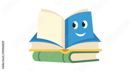 Cartoon Books with Smiling Character Face.