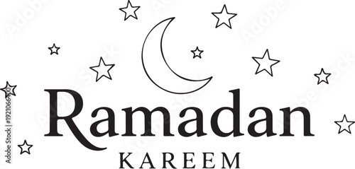 Elegant ramadan kareem text with hand drawn crescent moon and stars on white