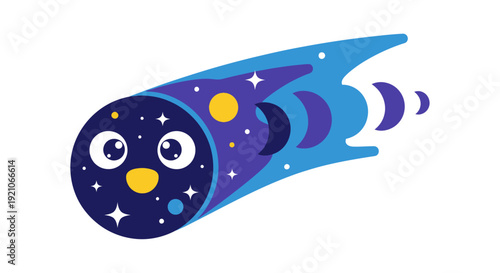Cartoon Comet with Stars and Planets.