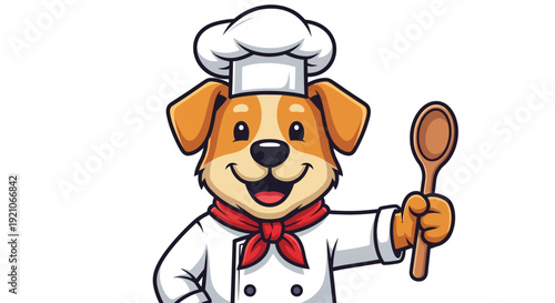 Cartoon Dog Wearing Chef Hat and Uniform.