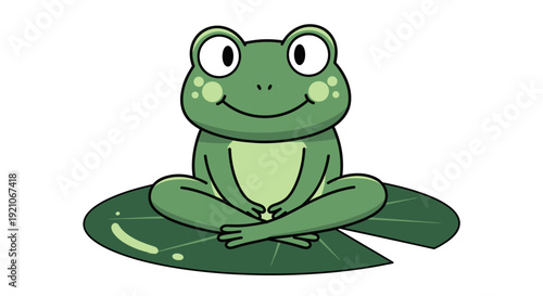 Cartoon Frog Meditating in Lotus Position.