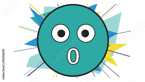 shocked wide-eyed teal emoji with open o mouth expressing surprise against geometric background for unexpected news.