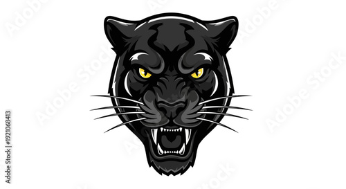 A fierce black panther with glowing yellow eyes and bared teeth, depicted in a detailed illustration.