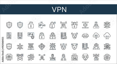 Collection of security and network icons including a prominent vpn label