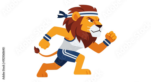 Cartoon Lion Running Fitness Character Illustration.