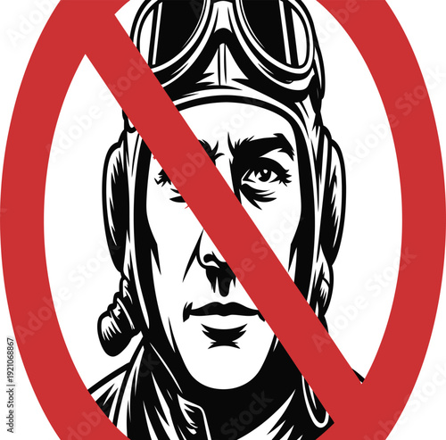No Pilot Sign Prohibited Aviator Symbol Warning Safety Graphic Icon