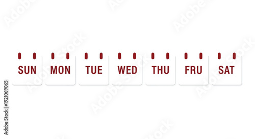 Days of the week displayed in red text above white rectangles