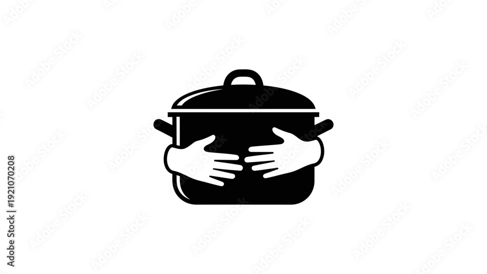 Obraz premium a black cooking pot embraced by loving hands symbolizing homemade food warmth and care ideal for culinary charity family concepts.