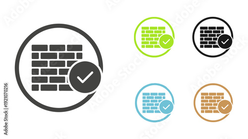 a brick wall icon with a checkmark representing robust cybersecurity secure system validation or successful project completion.