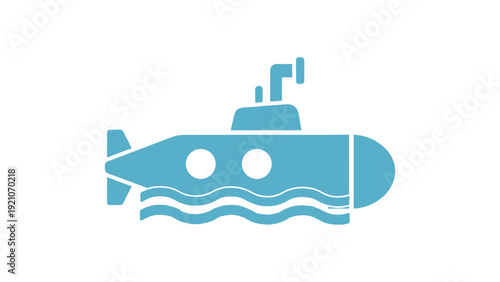 a blue submarine icon partially submerged navigating calm waters representing marine travel exploration and underwater technology concepts