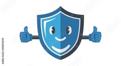 Cartoon Shield Character Giving Thumbs Up.