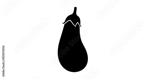 Black silhouette of a fresh eggplant against a clean white background perfect for food and vegetable concepts