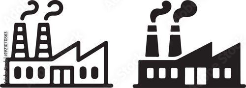 Industrial factory illustration with smokestacks emitting smoke vector graphic design element for business and manufacturing themes