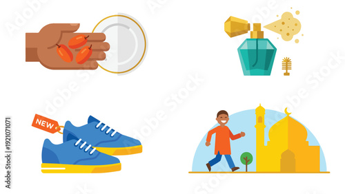 Eid Morning Sunnah Routine and Preparation Icon Set