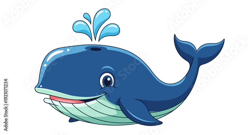 Cartoon Whale Illustration with Water Splash.