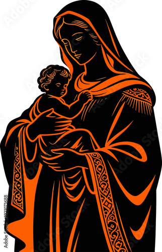 illustration of the silhouette of Mary carrying the baby Jesus