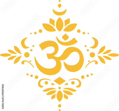 Om Symbol Sacred Hindu Flat Vector Illustration featuring Aum Calligraphy for Yoga Meditation and Spiritual Indian Culture Design