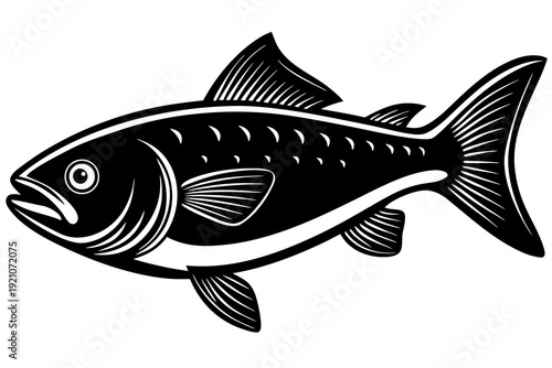 A black and white vector illustration of a fish with a bold design