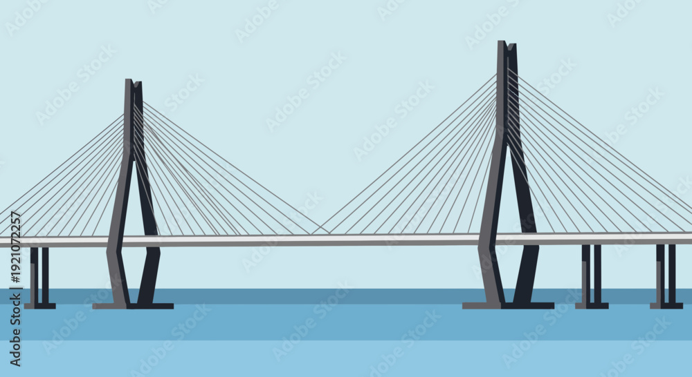 Fototapeta premium Modern Cable-Stayed Bridge Architecture Over Blue Water