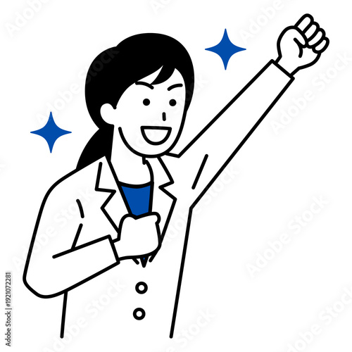 ガッツポーズで喜ぶ医師の女性