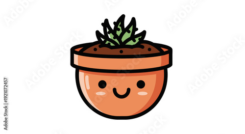 Cute Cartoon Potted Succulent Plant Illustration.