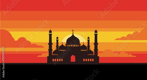 Mosque Silhouette Sunset Horizon - Islamic Architecture