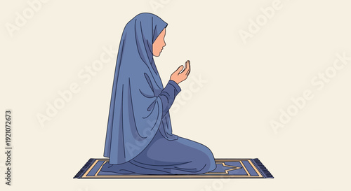 Muslim Woman Praying in Hijab, Islamic Culture, Spiritual Devotion