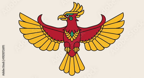 Mythical Red and Gold Phoenix Bird Emblem, Symbol of Rebirth and Power