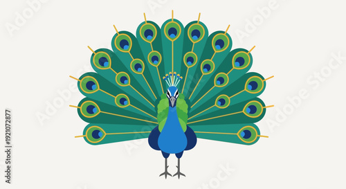 Peacock Displaying Feathers - Flat Design Illustration