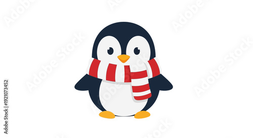 Penguin Cartoon Character Wearing Red Scarf.