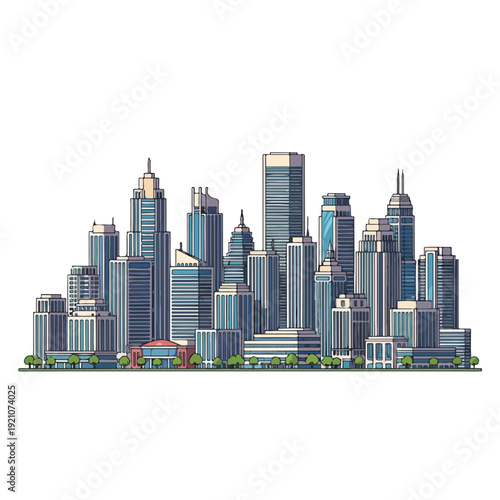 Vibrant City Skyline with Modern Skyscrapers and Greenery