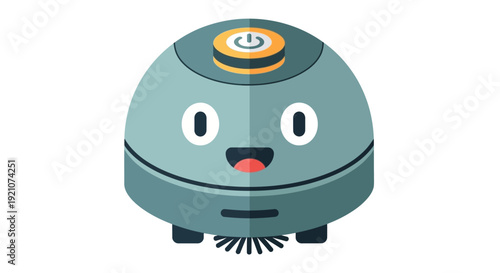 Robot Vacuum Cleaner with Cartoonish Facial Features.