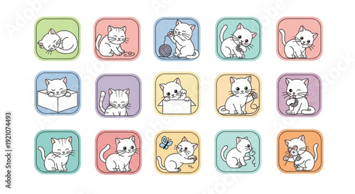 Set of adorable cartoon cats in various playful and cute poses