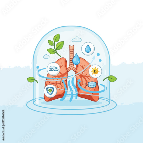 Healthy Lungs Protected by Dome with Nature Elements