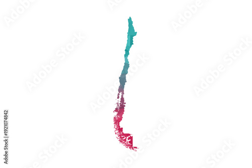 Chile Map - Polygon Style Vector Illustration in Teal and Red Gradient, Low Poly Geometric Design, Isolated on White Background for Infographics and Education.