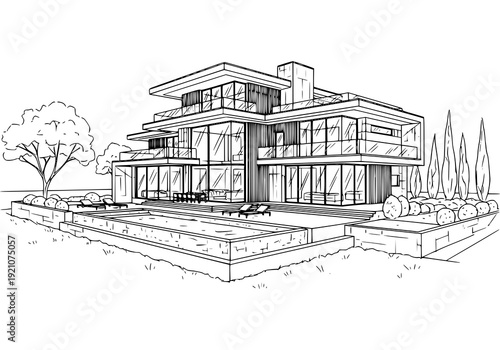 Modern luxury home with pool and garden