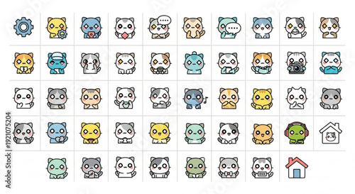 Cute cartoon cats in various poses and colors for design projects