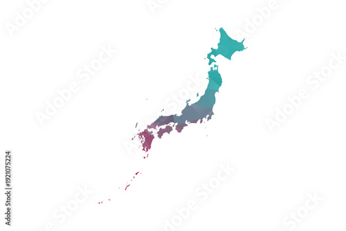 Japan Map - Polygon Style Vector Illustration in Teal and Red Gradient, Low Poly Geometric Design, Isolated on White Background for Infographics and Education.