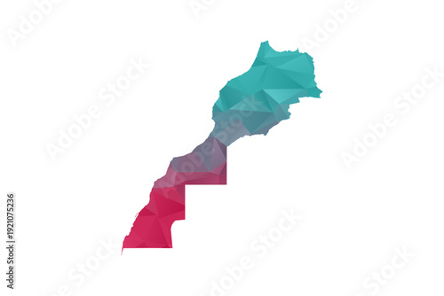 Morocco Map - Polygon Style Vector Illustration in Teal and Red Gradient, Low Poly Geometric Design, Isolated on White Background for Infographics and Education.