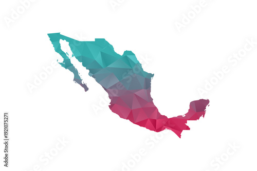 Mexico Map - Polygon Style Vector Illustration in Teal and Red Gradient, Low Poly Geometric Design, Isolated on White Background for Infographics and Education.
